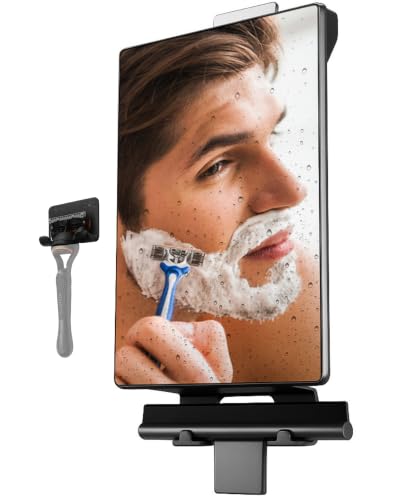 HONEYBULL Fogless Shower Mirror for Shaving with Water Tank, Adhesive Mount | Built in water reservoir for natural fog free effect, easy installation, bonus squeegee, razor holder, 5.5" x 8" mirror