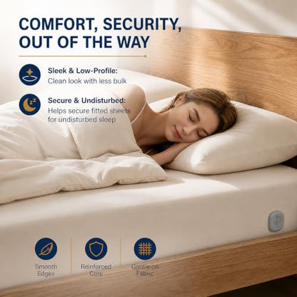 Bed Sheet Holders for Corners, 90° Quick-Lock Fitted Sheet Holder, 4-Pack | Fits 3.8-16 in. mattresses; Adjustable-base friendly; Clear corner access; One-person install; ABS, no metal teeth