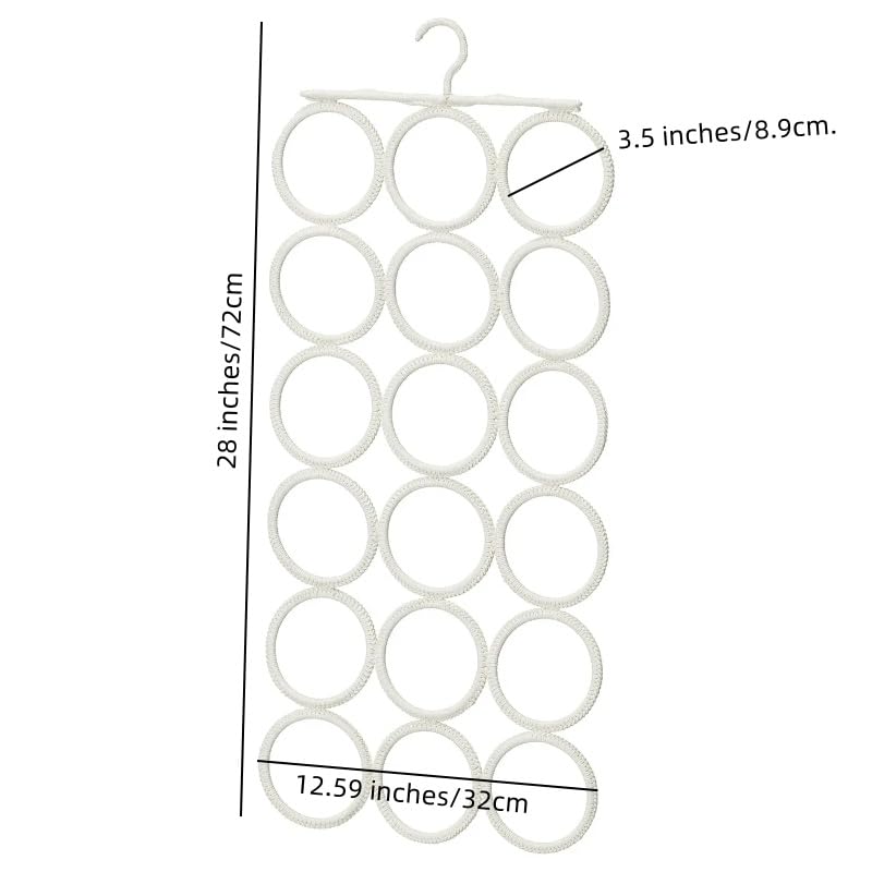 18 Circles Scarf Hanger for Multiple Scarves,Hijab Hangers for Closet for Scarves, Belt Organizer for Closet,Towels,Hijab and Tie, Foldable Hanger (1, White)