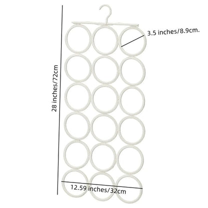 18 Circles Scarf Hanger for Multiple Scarves,Hijab Hangers for Closet for Scarves, Belt Organizer for Closet,Towels,Hijab and Tie, Foldable Hanger (1, White)
