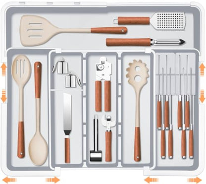 Large Utensil Organizer for Kitchen Drawer, Expand... (Grey | Polypropylene)