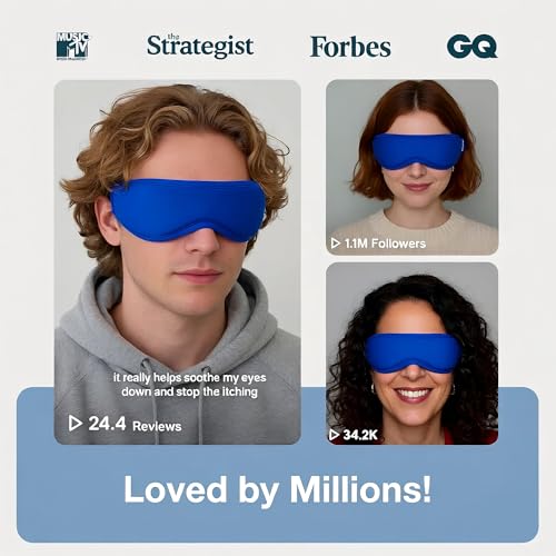 Cooling Gel Eye Mask for Puffy Eyes, Reusable Contoured Cold Eye Mask for Dark Circles, Eye Fatigue & Sinus Pressure, Soft Flexible Ice Pack with Adjustable Strap, Blue