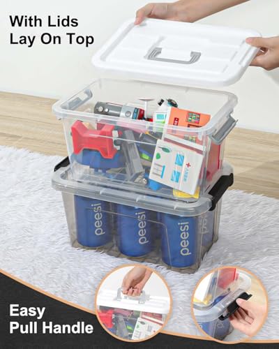 Plastic Storage Bins with Lids 6 Pack Storage Organizer, 7 Quart Stackable Storage Boxes with Buckle Lids and Handle easy for Home Office Pantry Organization, Clear