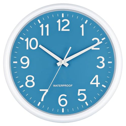 Caysie 16 Inch Sealed Large Outdoor Clock Waterproof, Silent Battery Operated Weatherproof Wall Clocks for Pool Patio Outside Home (White Blue)