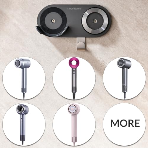 Hair Dryer Holder Wall Mount for All Magnetic High Speed Blow Dryer with Plug Cord Organizer Hook (Aluminum Alloy, Grey)