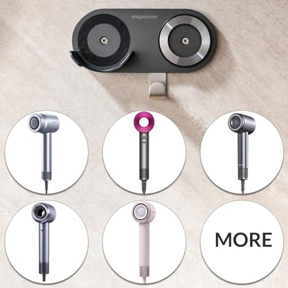 Hair Dryer Holder Wall Mount for All Magnetic High Speed Blow Dryer with Plug Cord Organizer Hook (Aluminum Alloy, Grey)