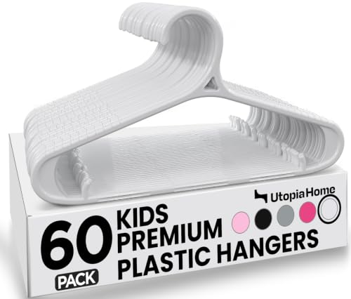 Utopia Home Kids Hangers 60 Pack – 11 Inch Non-Slip Baby Hangers White | Non-slip shoulder grooves | Strap hooks | Pants bar | Ideal for children's & infant clothes