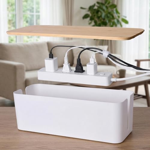 2 Pack Cable Management Box - Cord Organizer Box with Wooden Lid for TV Wires, Power Strips, Router, USB Hub & Under Desk Power: Baby & Pet Proof Cord Management, Cord Hider for Home & Office (White)