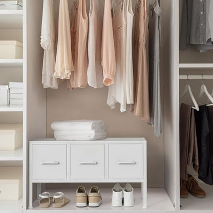 BOLUO Closet Storage with 3 Fabric Drawers Small White Dresser for Closet Floor Organizer Dorm Bedroom White