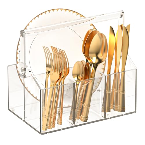 Acrylic Utensil Caddy.Silverware Organizer For Pic... (Clear | Acrylic)