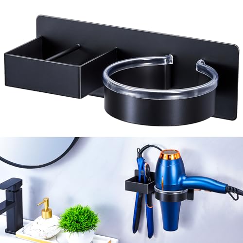 Hair Straightener Holder Wall, Blow Dryer Holder W... (Black | Stainless Steel)