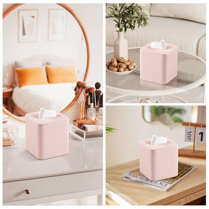 PU Leather Tissue Box Cover Square Tissue Box Holder, Pink | Magnetic Closure, Rounded Edges, Fits All Standard Cube Tissue Boxes, Decorative Tissue Holder for Living Room Bedroom Office
