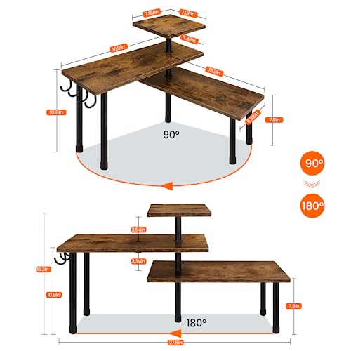 Kitchen Countertop Organizer - 3 Tier Corner Shelf, Bathroom Counter Organizer, Spice Rack, Coffee Bar, Over Sink, Rustic Brown