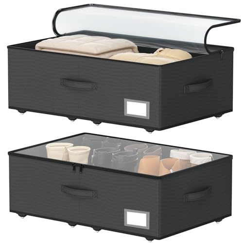 EE-RoomWorld Underbed Storage Bins With Wheels, No Assemble Required 10 inches Height Large Capacity Rolling Underbed Shoe Storage Containers，Dorm Underbed Storage Drawers