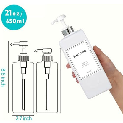 Modern Silver Shampoo and Conditioner Dispenser (21 oz, Pack of 3) Refillable Pump Bottle Set Empty Shower Plastic Bottles with Pump for Bathroom Body Wash Soap and Shower (Sliver&White)