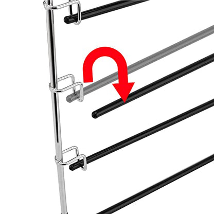 JAPCHET 6 Pack Non Slip Space Saving Pants Hangers - 5 Layers Stainless Steel Swing Arm Clothing Hangers Closet Organizer for Scarfs, Trousers, Ties, Black