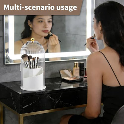 Toothbrush Holders with Sliding Lid for Bathroom Counter Organizer, Tooth Brush Toothpaste Holder for Bathroom Vanity Makeup Brushes Holder