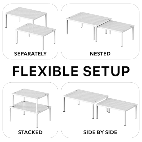 Simple Houseware Expandable Stackable Kitchen Counter Shelf Organizer, White, Metal Top, 11.25"L x 7.9"W x 5.4"H | Expandable & Stackable 9" D x 12.75" W x 5.9" H