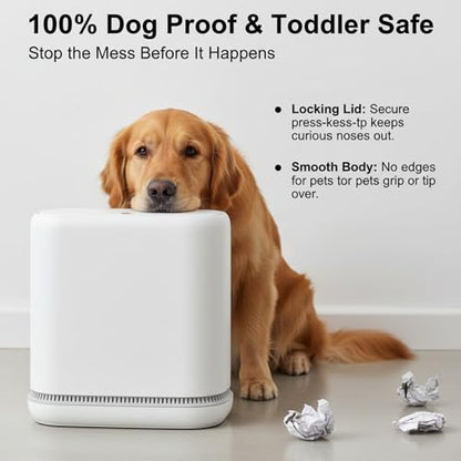 Dog Proof 3.3 Gal Slim Bathroom Trash Can with Locking Lid, Fits 4 Gal Bags | Removable inner bucket, 6.9 in slim width, modern white finish, compact profile for bathrooms and bedrooms