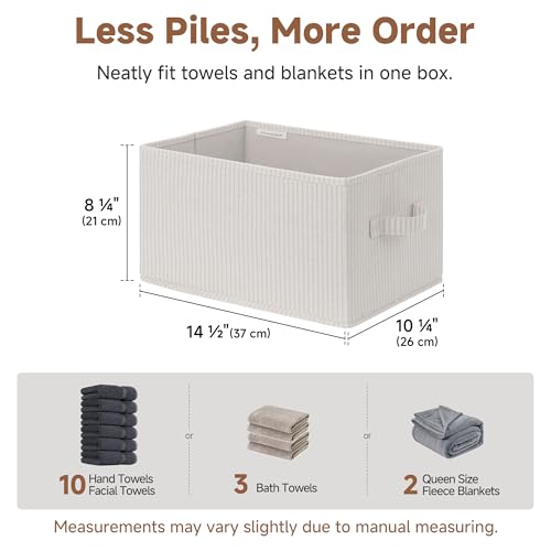 StorageWorks Foldable Shelf Organizer Bins, Closet Storage Baskets for Clothes, Fabric Storage Bins for Shelves, Beige Stripes, 3-Pack, Large