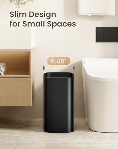 Cesun 3.4 Gallons Bathroom Trash Can, Small Under Sink Wastebasket, Black | Wide Open-Top Design, Stainless Steel Garbage Can, Metal Trash Bin for Office/Bedroom/Near Desk/RV, Hand-Safe Rolled Edges