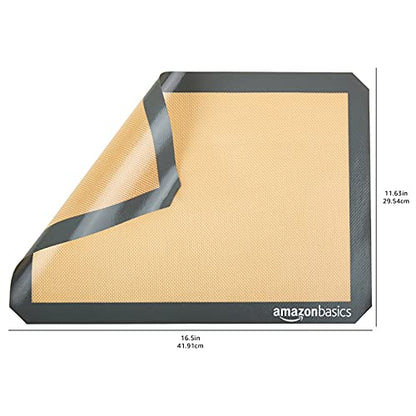 Amazon Basics Silicone Rectangular Baking Mat, Non-Stick, Reusable, Dishwasher Safe, Food Safe, Heat Resistant, 16.5" x 11.6", Beige/Gray, 2-Pack