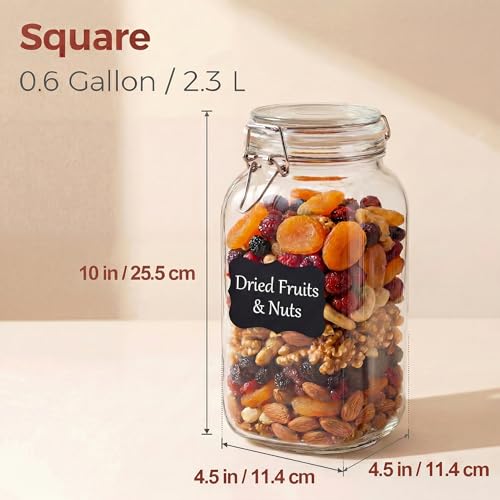 78oz Large Square Glass Jars with Airtight Lids, Wide Mouth Mason Jars 3P