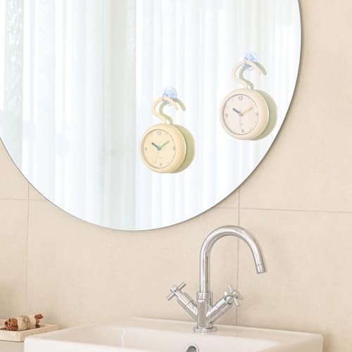 mooas Marshmallow Silent Bathroom Clock, Battery Operated (Ivory) | Silent Non-Ticking Bathroom Clock, Splash-Proof, Stand/Hook/Suction, Kitchen, Bathroom