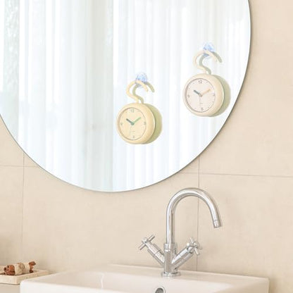 mooas Marshmallow Silent Bathroom Clock, Battery Operated (Ivory) | Silent Non-Ticking Bathroom Clock, Splash-Proof, Stand/Hook/Suction, Kitchen, Bathroom