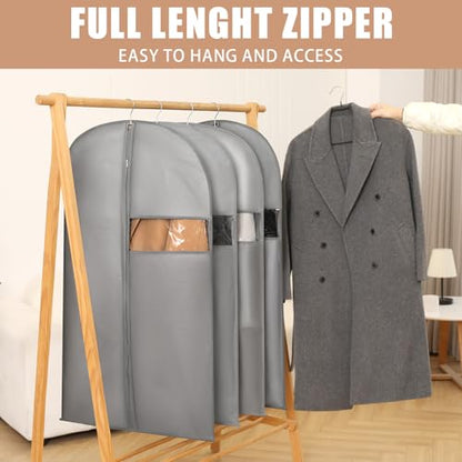 Dress Bags for Gown, Garment Bag for Long Trench Coat, 23.6" x 65" | PEVA Clothes Cover, For Bridesmaid, Ball, Wedding Gown, Clear Windows, Dustproof, Keep Dry, Travel, 3 Pack