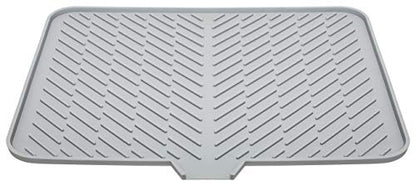 Silicone Dish Drying Mat with Built-in Drain Lip - Hygienic Drying Pad - Sturdy Compact Easy to Clean Tray Protects Surfaces Prevents Water Build Up - 23 X 17 (Grey)