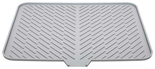 Silicone Dish Drying Mat with Built-in Drain Lip -... (Gray | Silicone)