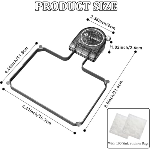 Kitchen Sink Strainer with 100 PCS Filter Mesh Bag, Food Waste Filter Basket, Suction Cup Folding Washing Vegetables and Fruits Drying Bag Holder(Grey)
