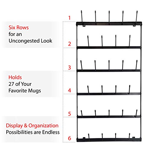 Wall Mounted Coffee Mug Rack - Large Rustic Black... (Black | Metal)
