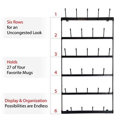 Wall Mounted Coffee Mug Rack - Large Rustic Black... (Black | Metal)