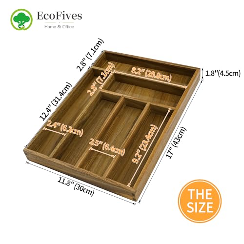 Luxury Acacia Kitchen Drawer Organizer - Silverware Organizer - Utensil Holder and Cutlery Tray with Grooved Drawer Dividers for Flatware and Kitchen Utensils (6 Slot)