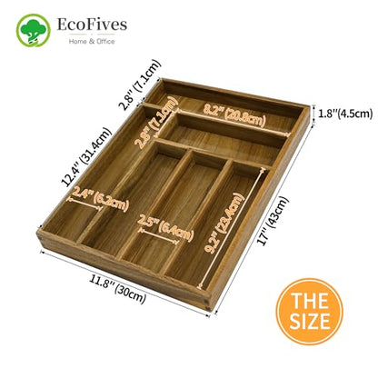 Luxury Acacia Kitchen Drawer Organizer - Silverware Organizer - Utensil Holder and Cutlery Tray with Grooved Drawer Dividers for Flatware and Kitchen Utensils (6 Slot)