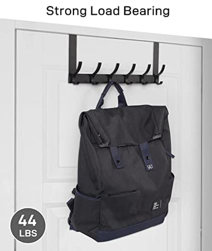 Optish Over The Door Hooks, Door Hanger Hooks for Hanging, Over The Doors Towel Racks for Bathroom with 12 Coat Hook, Coat Rack Bathroom Accessories（2 Pack, Black）