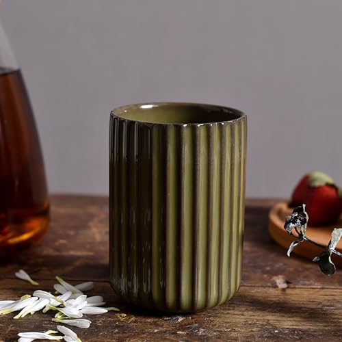 Ceramic Toothbrush Holder for Bathroom, Ceramic Toothbrush Cup, Toothpaste Organizer for Bathroom Countertop, Bathroom Storage Organizer, Kiln Transformation Cup (Green)