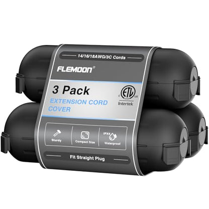 3 Pack] Outdoor Extension Cord Safety Cover with W... (Black | Polypropylene)