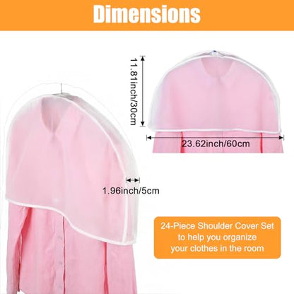 24 Pcs Garment Covers for Hanging Clothes, Shoulder Cover Breathable Garment Dust Covers Protectors With 2" Gusset for Suit, Coats, Jackets, Dress, Closet Storage, 24''W x 12"H x 2''D