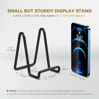 Plate Holder Easel Display Stand - 4.5 inch Metal Plate Stands for Display - Tabletop Picture Stand - Black Iron Easels for Display Pictures | Photo Frames | Book | Decorative Plates | Plaque - 4 Pack