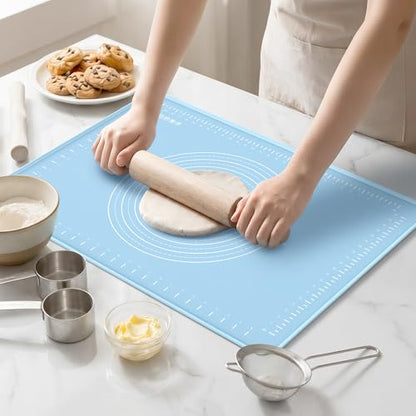 28x20 Silicone Rolling Mat Non-Stick Food Grade Baking Mat w/Measurements | Non-slip edges, heatproof silicone, nonstick, measuring guides, oven/dishwasher safe, tearproof, easy clean.