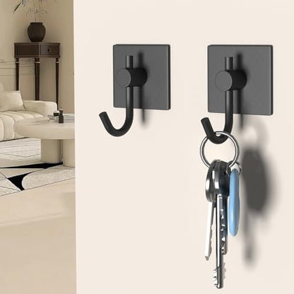 VAEHOLD 6 Pack Adhesive Wall Hooks, Heavy Duty Sticky Holder Aluminum Towel Hooks for Hanging Coat, Hat, Key, Clothes, Closet Hook Wall Mount for Kitchen, Bathroom, Office (Black)