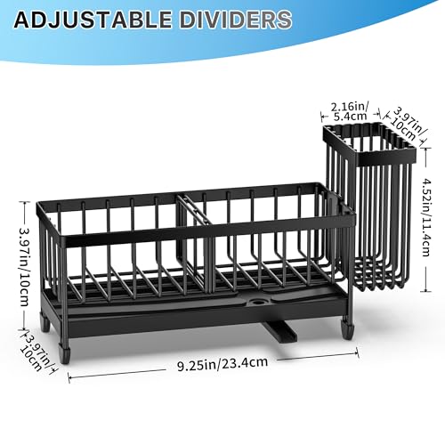 Sponge Holder for Kitchen Sink, Sink Caddy Organizer with High Brush Holder, Kitchen Countertop Organizers and Storage Essentials, Rustproof 304 Stainless Steel (Black, 9.25″)
