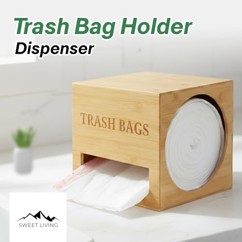 Trash bag holder dispenser | Bamboo garbage bag holder dispenser for Under Sink Storage | Wall Mount trash bag holder | Portable Hanging Organizer for Kitchen & Utility Use