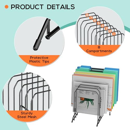 Incline Sorter Desk File Organizer, Metal Desk Magazine Folder Holder with 8-Section Vertical Compartments Rack File Organizer for Office, Home, School