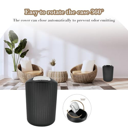 Black Bathroom Accessories Set, 10Pcs Bathroom Accessory Sets Complete with Trash Can, Shower Curtain, Vanity Tray, Soap Dispenser, Soap Dish, Toothbrush Holder&Cup, Toilet Brush&Holder, Qtip Holder