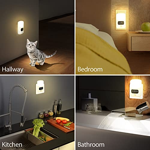 LUXON Motion Sensor Night Light with Digital Alarm Clock,Plug Into Wall | Bathroom Clock 4000K Neutral White,Dusk to Dawn Sensor ,Motion Activated for Bedroom,Hallway,Bathroom