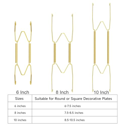 12 Piece Plate Hangers, 6/8/10 Inch Invisible Brass Wall Plate Hangers, Comes with 16 Piece Wall Hooks for Decorative Plates